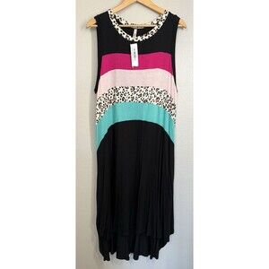 NWT Lilypad Pink‎ Leopard Aqua Black Colorblock High-low Maxi Dress Size 1X NEW